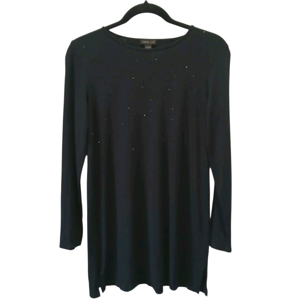 Jill Wearever Tunic Top Womens XS Black Beaded Rhinestone Long Sleeve Stretch